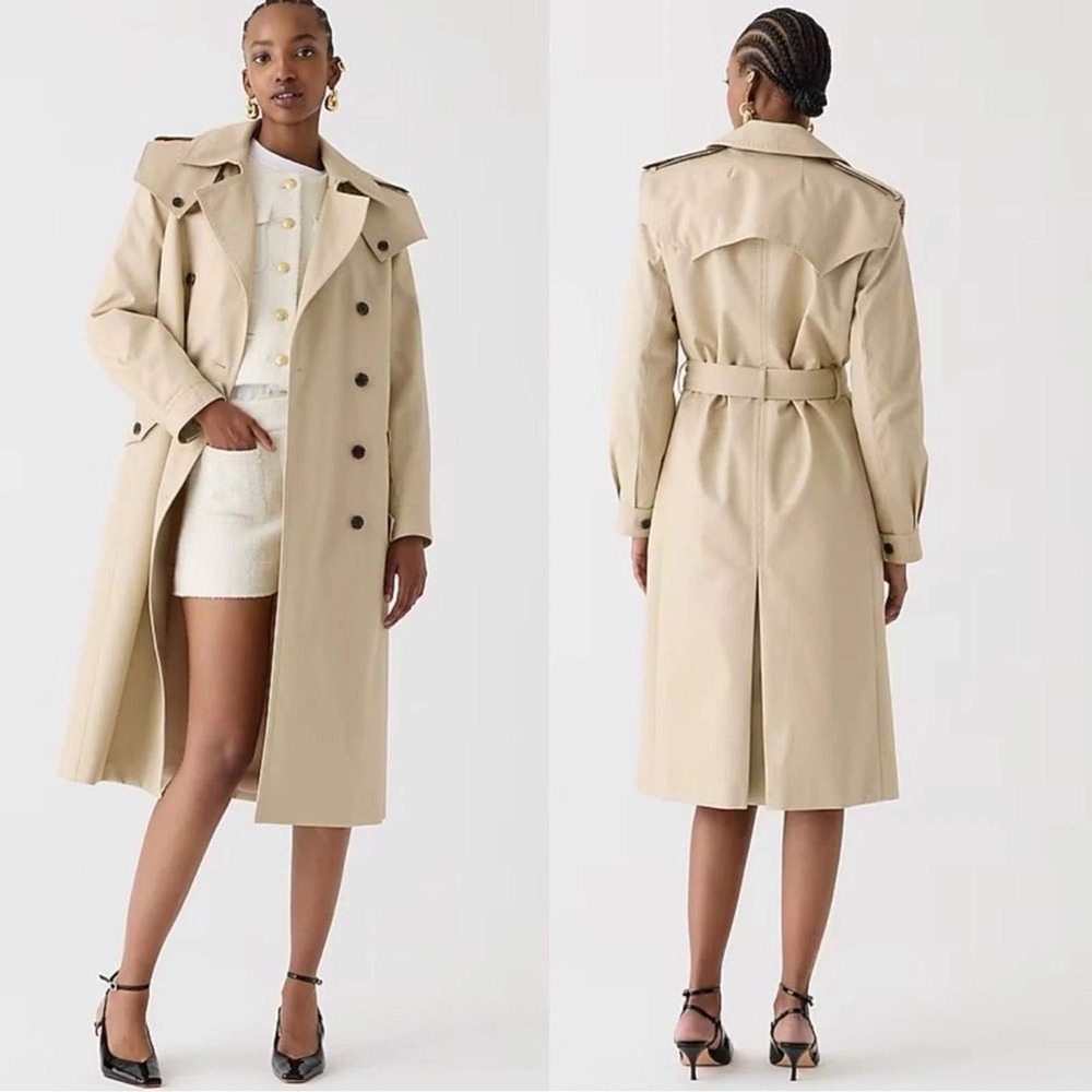 J.Crew Womens Double-Breasted Belted Trench Coat Sz 16 Khaki Canvas Preppy NEW‎